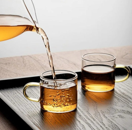 Magnetic Serenity Brew Tea Cups - Clear Glass with Gold Accents, 6-Piece Set