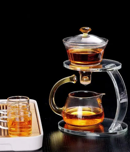 Magnetic Serenity Brew Teapot - Clear Glass Edition with Gold Accents Option